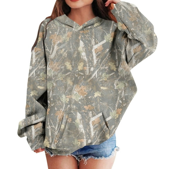 Grblisyd Camo Hoodies for Teen Girls Casual Long Sleeve Hooded Sweatshirt Trendy Maple Leaf Print Hooded Sweatshirts Essentials 2025 Fall Hoodie Shirts Camel 160