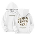 thumbnail image 1 of Grblisyd Christian Hoodie for Girls Long Sleeve Jesus Loves You Casual Sweatshirt Drawstring Pullover Cute 10-12 Kids Clothes White 140, 1 of 5