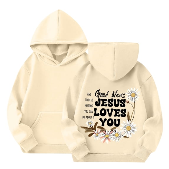 Grblisyd Christian Hoodies Christian Bible Verse JESUS LOVES YOU Hoodie for Teen Girls Cute Letter Graphic Hoodies Long Sleeve Pullover Sweatshirt