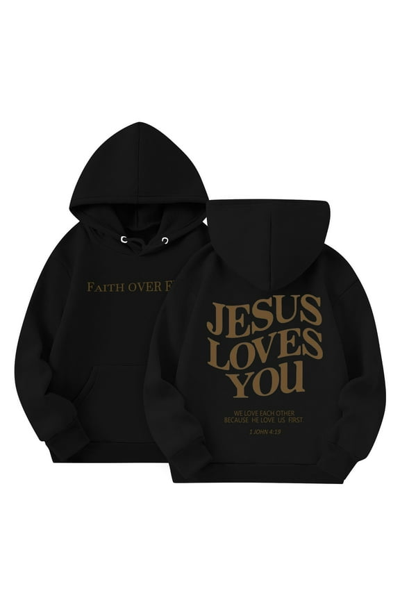 Christian Hoodies JESUS LOVES YOU Hoodie for Teen Girls Oversized Essentials Hoodie Christian Bible Verse Girls Hoodies Size 10-12 Graphic Hoodies Pullover Sweatshirt Black 160