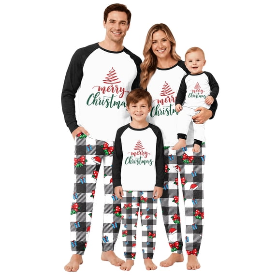 Grblisyd Christmas Family Matching Pajamas Holiday Nightwear Sleepwear Sets Long Sleeve Top and Plaid Pants Loungewear