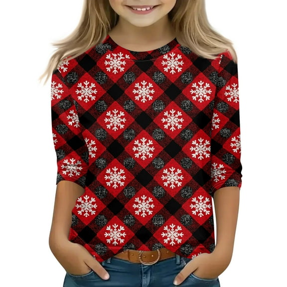 Grblisyd Christmas Gifts, Christmas Shirts for Girls 10-12 3/4 Sleeve Casual Graphic Shirts Cute Xmas Snowman Print T-Shirts Crewneck Tops 2t-8t Hot Pink 6-7 Y