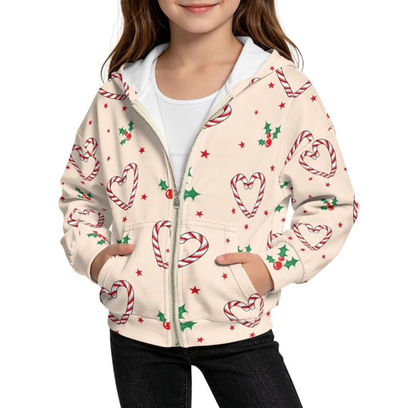 Grblisyd Christmas Zip Up Hoodies for Girls Kids Long Sleeve Comfy Jackets Hooded Sweatshirt for Fall Everyday Wear