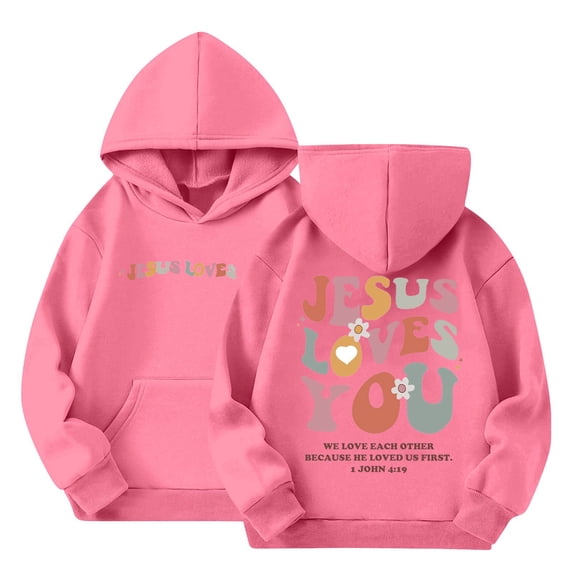 Grblisyd Cute Christian Graphic Hoodies For Girls Cute JESUS LOVES YOU Graphic Hoodie Kids Jesus Sweatshirt Religious Bible Verse Pullover