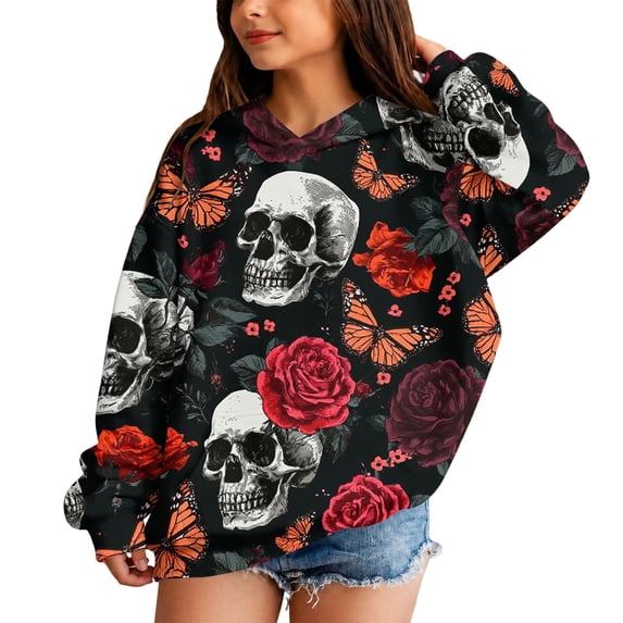 Grblisyd Cute Hoodies for Teen Girls Halloween Trendy Oversized Long Sleeve Hooded Sweatshirts Fashion Casual Outfits Fall Winter Clothes