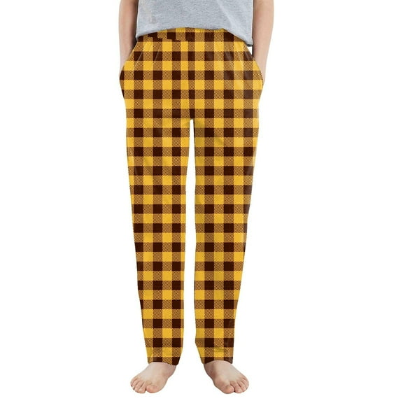 Grblisyd Cute Pajama Pants Wide Leg Casual Comfy Plaid Pjs Pants Fleece Christmas Thanksgiving Pajamas Cute Sleep Pajama Bottoms with 2 Pockets 3-9 Years Orange 90