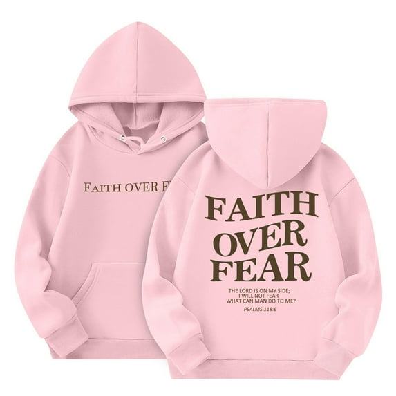 Grblisyd Faith Over Fear Hoodie for Teen Girls Oversized Christian Hoodies Jesus Saves Hoodie Graphic Hoodies Long Sleeve Teen Girl Clothes Pink 160