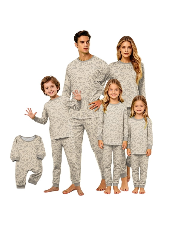 Family Matching Pajamas Sets 2 Piece Lounge Set Long Sleeve Soft Leopard Print Loungewear Sleepwear Joggers