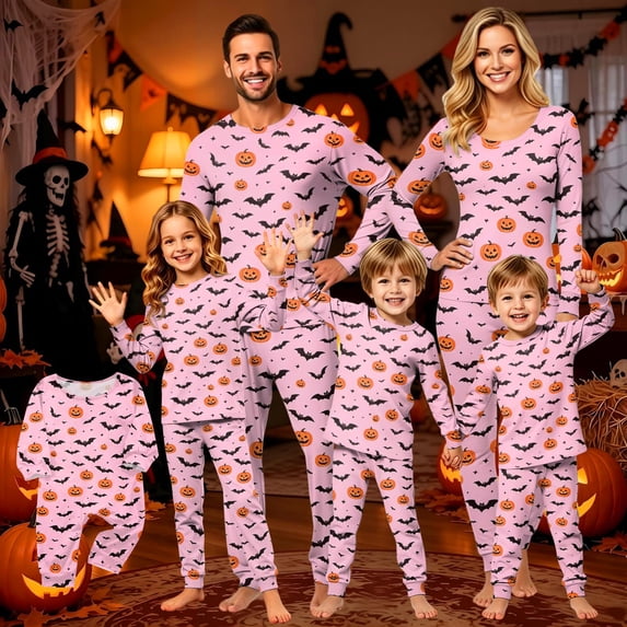 Grblisyd Family Pajamas For Halloween Matching Family Long Sleeve Top and Pant Loungewear Set For Women Men Kids