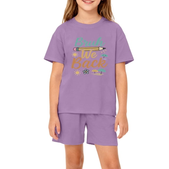 Grblisyd First Day of School Boys Girls 2 Piece Set Kids Letter Print Short Sleeve T-Shirts Elastic Waist Shorts Casual Summer Clothing Outfits