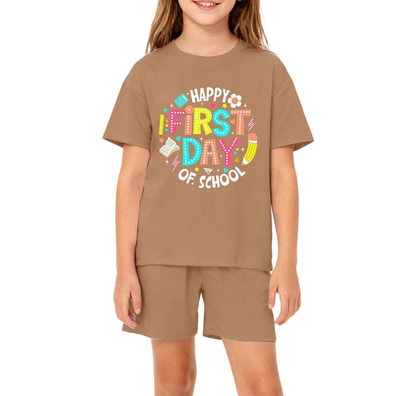 Grblisyd First Day of School Boys Girls Outfits Size 10-12 Cute Letter Print Top & Elastic Waist Shorts Clothing Set
