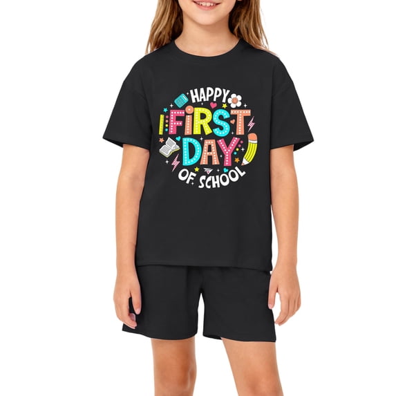 Grblisyd First Day of School Boys Girls Outfits Size 10-12 Cute Letter Print Top & Elastic Waist Shorts Clothing Set