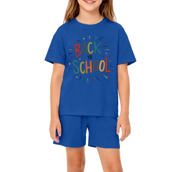Grblisyd First Day of School Boys Girls Two Piece Sets Cute Letter Print Short Sleeve Tshirts and Elastic Waist Shorts Summer Outfits Size 1-12