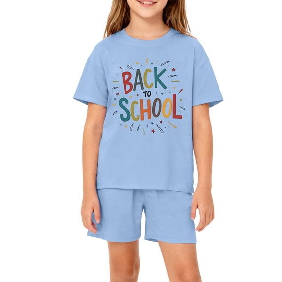 Grblisyd First Day of School Boys Girls Two Piece Sets Cute Letter Print Short Sleeve Tshirts and Elastic Waist Shorts Summer Outfits Size 1-12