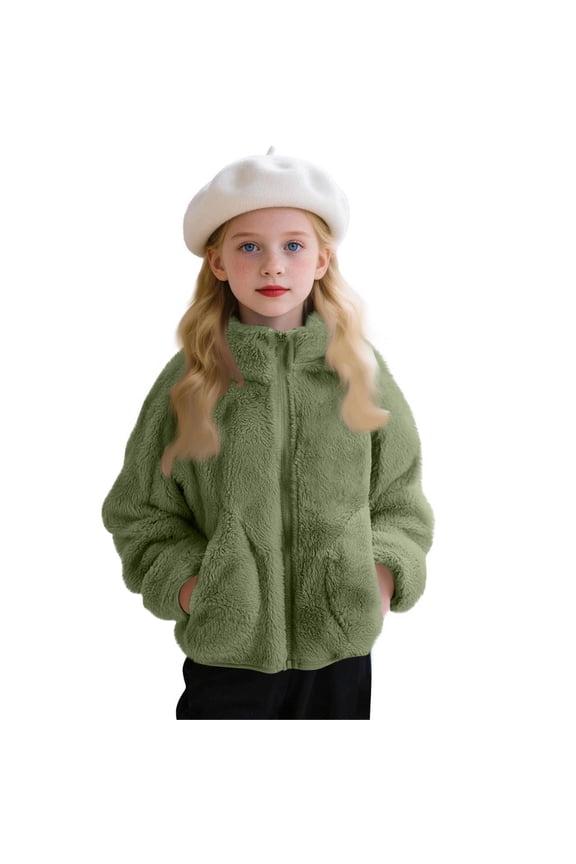 Fleece Jackets for Girls Zip Up Oversized Jacket Cute Stand Collar Sherpa Fleece Jacket Polar Fleece Winter Coat Girls Jackets Size 7-8 Army Green 7-8 Years