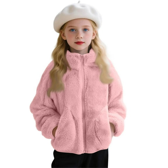 Grblisyd Fleece Jackets for Girls Zipper Oversized Jacket Windproof Stand Collar Fleece Jacket Polar Fleece Winter Coat Girls Jackets Size 7-8 Light pink 7-8 Years