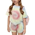 thumbnail image 1 of Grblisyd Girl Outfits Tie Dye Print Short Sleeve Top and Elastic Waist Shorts Summer Short Set, 1 of 5