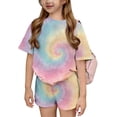 thumbnail image 1 of Grblisyd Girl Outfits Tie Dye Print Short Sleeve Top and Elastic Waist Shorts Summer Short Set, 1 of 5
