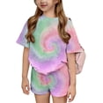 thumbnail image 1 of Grblisyd Girl Outfits Tie Dye Print Short Sleeve Top and Elastic Waist Shorts Summer Short Set, 1 of 5