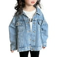 thumbnail image 1 of Grblisyd Girl's Ripped Flap Pocket Button Front Long Sleeve Collared Denim Jacket, 1 of 6