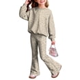 thumbnail image 1 of Grblisyd Girls 2 Piece Fall Outfits Fashion Leopard Print Crew Neck Long Sleeve Shirts & Flared Pants Clothing Set, 1 of 7