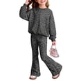 thumbnail image 1 of Grblisyd Girls 2 Piece Outfit Kids Fall Winter Leopard Print Sweatshirt Tops and Trendy Bell Bottom Pants Set Back to School Clothes, 1 of 7