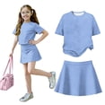 thumbnail image 1 of Grblisyd Girls 2 Piece Outfits Cute Solid Color Short Sleeve Tops and Casual Skirt Set, 1 of 5