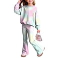 thumbnail image 1 of Grblisyd Girls 2 Piece Outfits Kids Crew Neck Long Sleeve Tops and Elastic Waist Flared Pants Cute Cartoon Print Sweatsuit Clothing Sets, 1 of 7