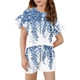 thumbnail image 1 of Grblisyd Girls 2 Piece Outfits Summer Cute Floral Print Ruffle Short Sleeve T-shirt Drawstring Shorts Sets, 1 of 4