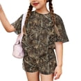 thumbnail image 1 of Grblisyd Girls 2 Piece Summer Outfit Maple Leaf Print Short Sleeve Crew Neck Camo Tops and Elastic Waist Shorts Sweatsuits Size 8, 1 of 6