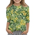 thumbnail image 1 of Grblisyd Girls 3/4 Sleeve T Shirts Cute Daisy Printed Crewneck Tops Loose Casual Tee Shirt 10-12 Years, 1 of 5