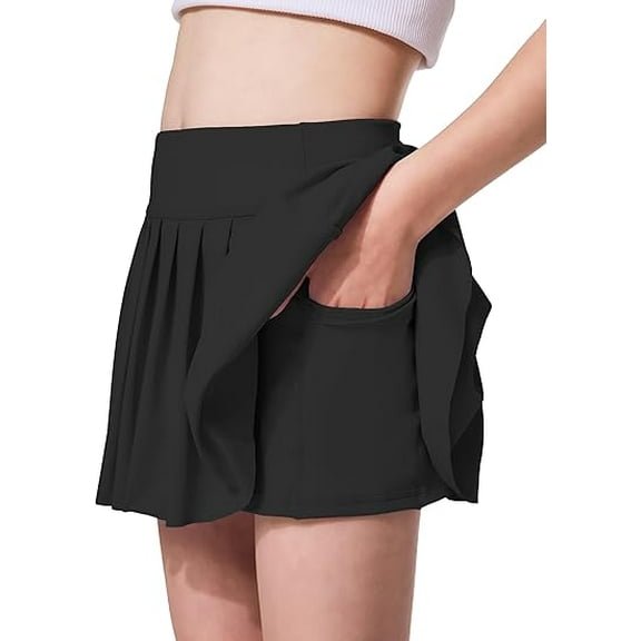 Grblisyd Girls Athletic Skort Stretchy Waist Golf Skorts with Pocket Pleated Skirt 2 In 1 Girls Butterfly Shorts Size 10-12 Teen Girl Clothes Black 10-11 Years