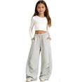 thumbnail image 1 of Grblisyd Girls Barrel Sweatpants Kids Casual Elastic High Waist Solid Color Pants Casual Wide Leg Trousers with Pockets, 1 of 5