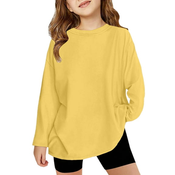 Grblisyd Girls Black Long Sleeve Shirt Trendy Girls Tops Size 10-12 Fall Cute Shirt Kids Crewneck Tshirts Girls Tops Teen Girls Clothes ,Yellow 6-7Y