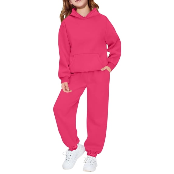 Grblisyd Girls Boys 2 Pcs Tracksuit Athletic Sweatsuits Sets Hooded Sweatshirt and Jogger Sweatpants Clothing Sets for Kids