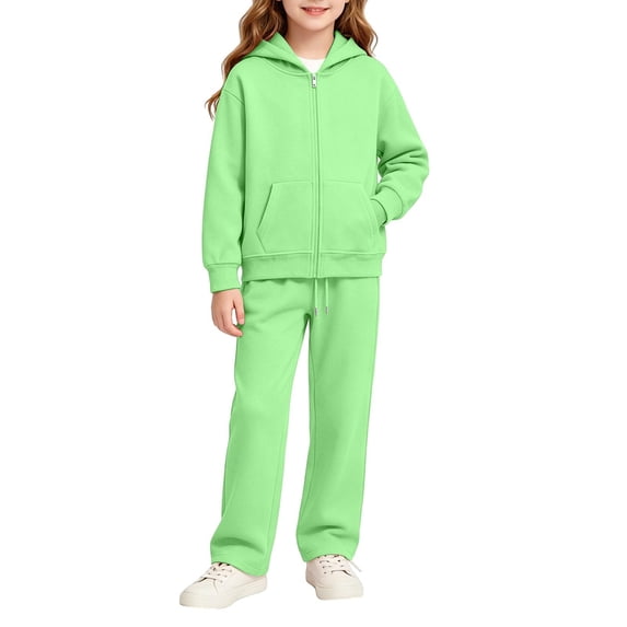 Grblisyd Girls Boys Fleece Sweatsuit 2 Piece Jogger Sets Zip Up Hooded Sweatshirts and Sweatpants with Pockets