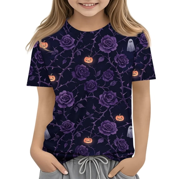 Grblisyd Girls Boys Short Sleeve T Shirt Kids Cute Pumpkin Print Tops Casaul Summer Crewneck Tees Size 10-12 Years