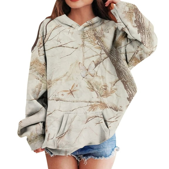 Grblisyd Girls Camo Hoodies Size 10-12 Casual Long Sleeve Oversized Trendy Maple Leaf Print Hooded Sweatshirts Fleece Winter Sweaters Khaki 110