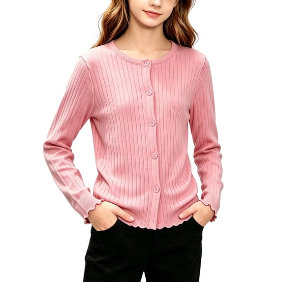 Grblisyd Girls Cardigan Sweater School Uniforms Casual Long Sleeve Button Knit Solid Sweaters Tops
