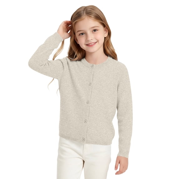 Grblisyd Girls Cardigan Sweater School Uniforms Casual Long Sleeve Button Knit Solid Sweaters Tops