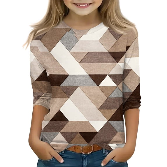 Grblisyd Girls Casual 3/4 Sleeve T Shirts Kids Cute Floral Print Crewneck Tops Fashion Tees Blouse