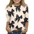 thumbnail image 1 of Grblisyd Girls Casual 3/4 Sleeve T Shirts Kids Floral Print Crewneck Tops Fashion Tees, 1 of 4