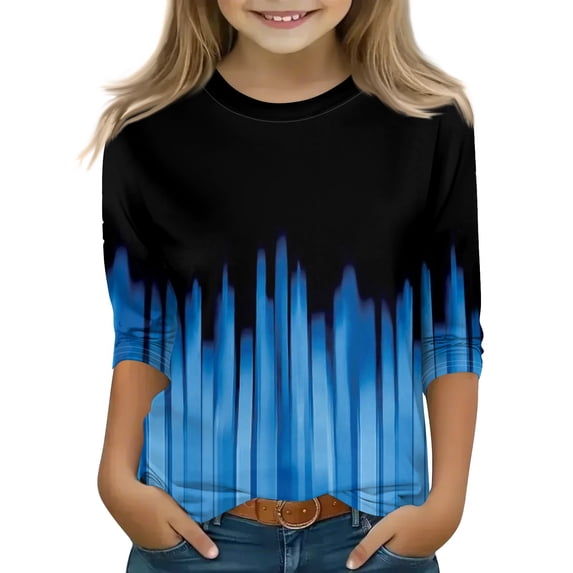 Grblisyd Girls Casual 3/4 Sleeve T Shirts Kids Floral Print Crewneck Tops Fashion Tees