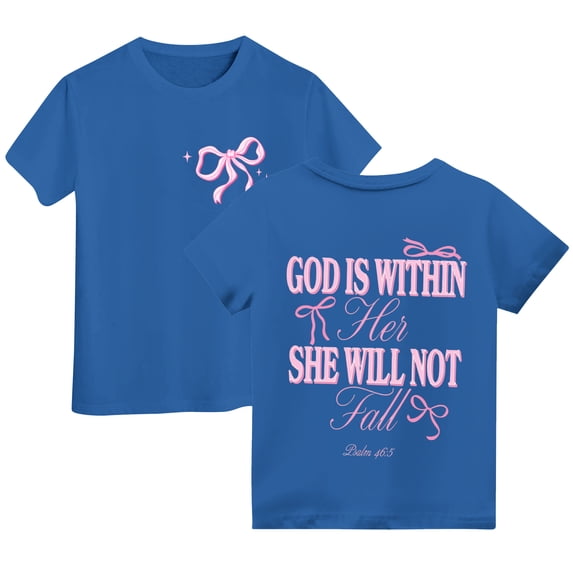 Grblisyd Girls Christian Shirs Bow Letter Jesus Faith Shirts for Kids God is Within Her Bible Verse Religious Cute Graphic Tees Short Sleeve Crew Neck Tops