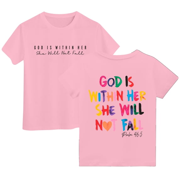 Grblisyd Girls Christian Shirs God is Within Her Jesus Shirt for Kids Faith Cute Graphic Letter Tshirt Inspirational Religious Short Sleeve Crew Neck Top