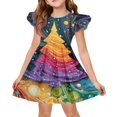 thumbnail image 1 of Grblisyd Girls Christmas Dresses School Outfits Kids A-Line Midi Casual Sundress Cute Cartoon Printed Flutter Sleeve Dress For Party, 1 of 5