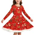 thumbnail image 1 of Grblisyd Girls Christmas Long Sleeve Dress Crew Neck Xmas Printed A-Line Dress Twirl Swing Party Dresses, 1 of 4