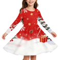 thumbnail image 1 of Grblisyd Girls Christmas Long Sleeve Dress Crew Neck Xmas Printed A-Line Dress Twirl Swing Party Dresses, 1 of 4