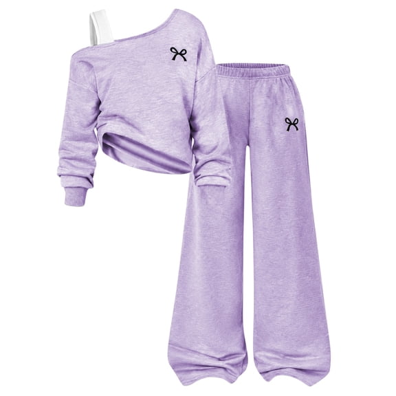 Grblisyd Girls Clothes 2 Piece Off The Shoulder Tops and Wide Leg Pants Trendy Bow Fall Outfits for Teen Tween Girls