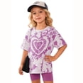 thumbnail image 1 of Grblisyd Girls Clothes Summer 2 Piece Outfits Short Sleeve Tie Dye Heart Print T-Shirts and Biker Shorts Kids Fashion Sets, 1 of 3
